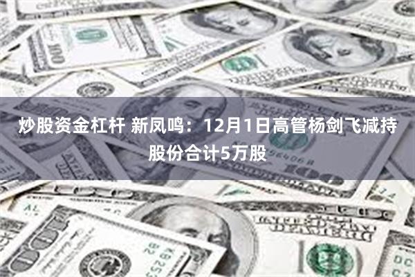 炒股资金杠杆 新凤鸣：12月1日高管杨剑飞减持股份合计5万股
